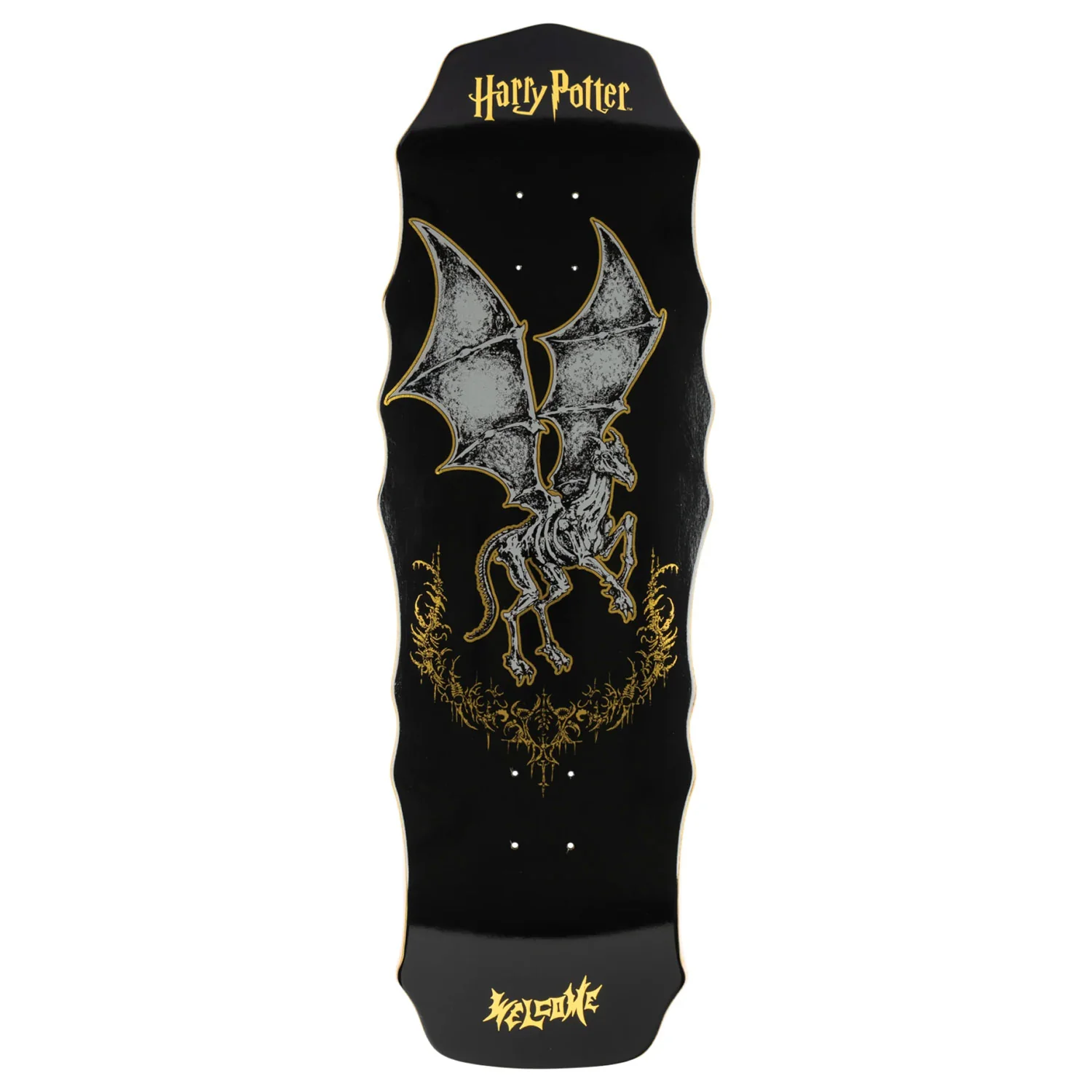 Welcome x Harry Potter Skateboard Deck Thestral on Widow Black/Gold Foil 10"
