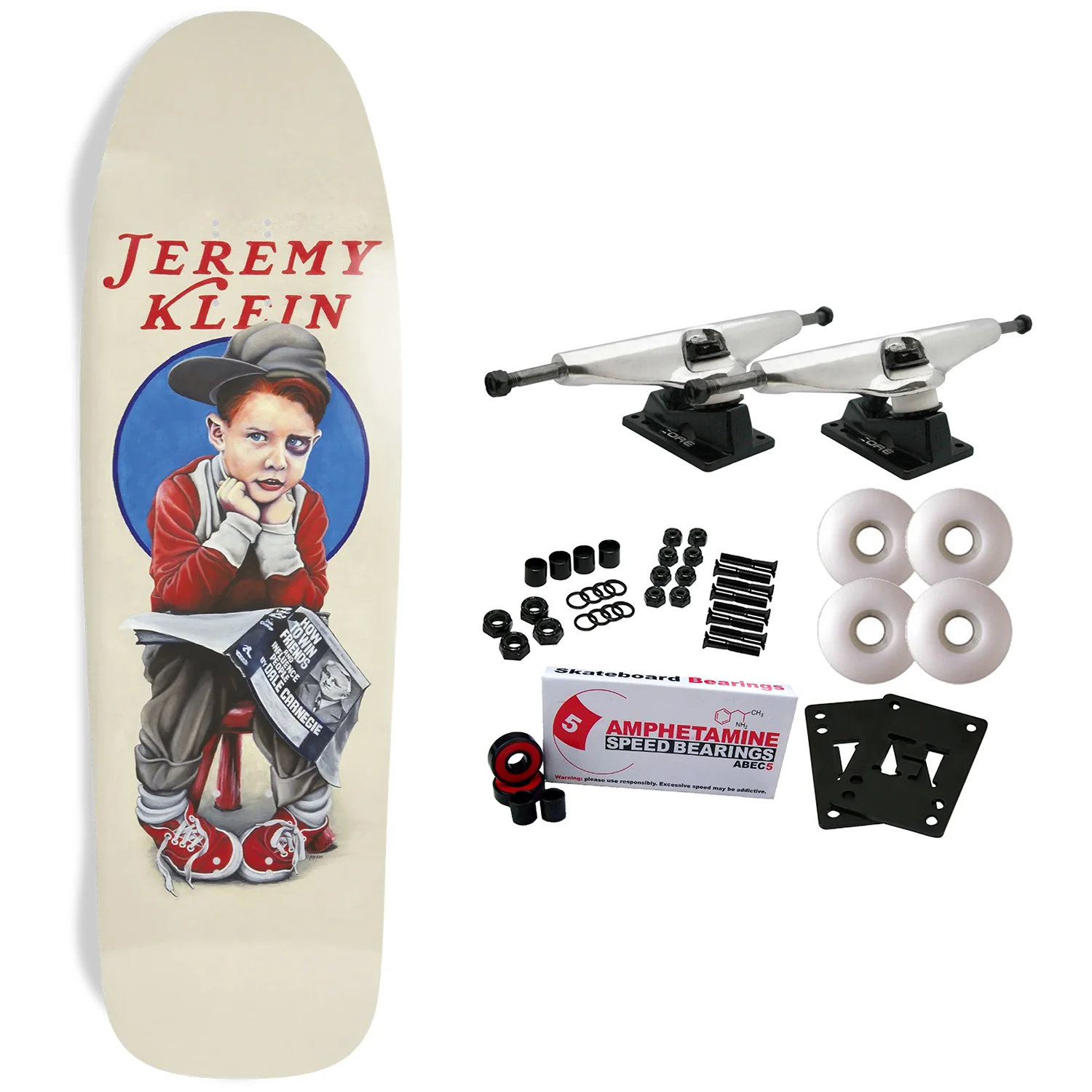 World Industries Skateboard Complete Jeremy Klein Black Eye Kid Slick 9.625" x 32.25"