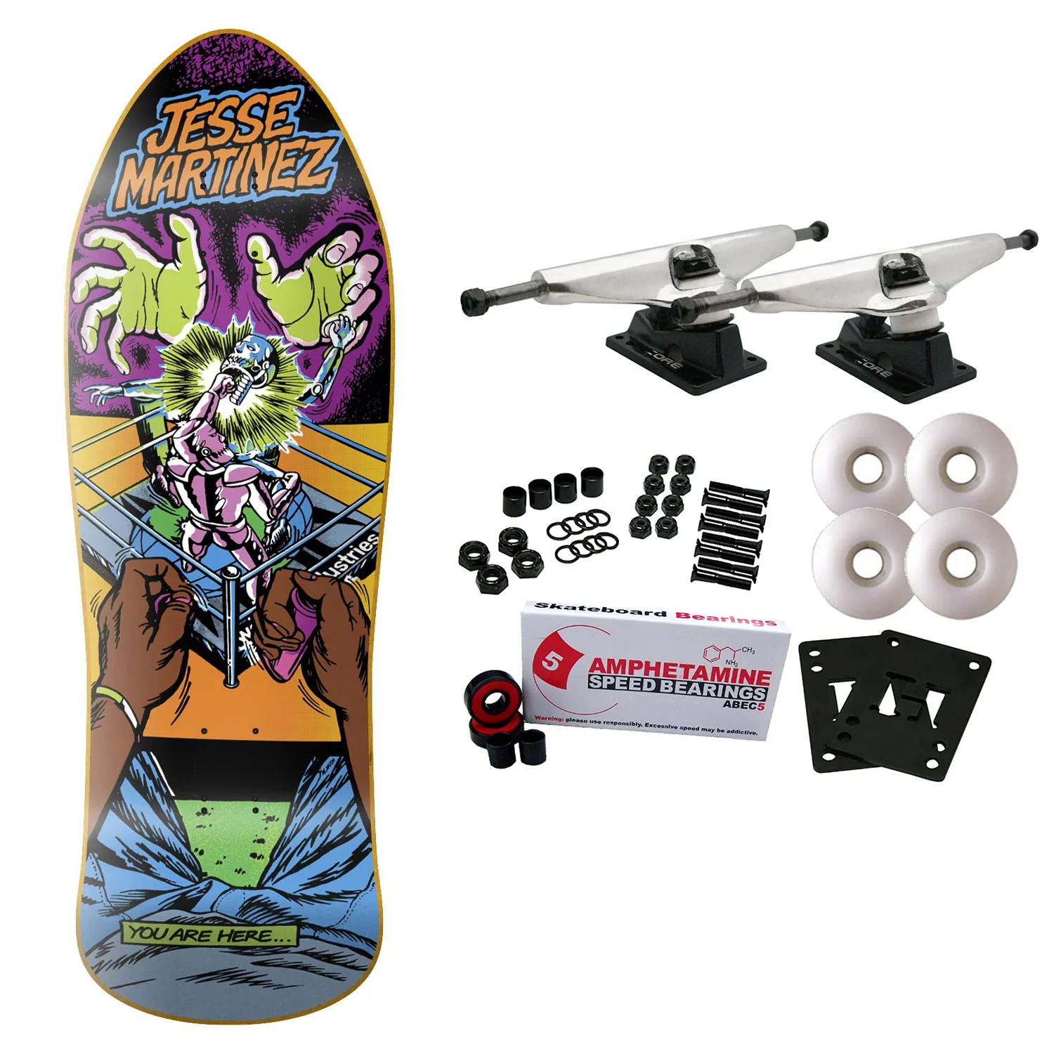 World Industries Skateboard Complete Jesse Martinez Rock em Sock Em Black 10.126" x 31"