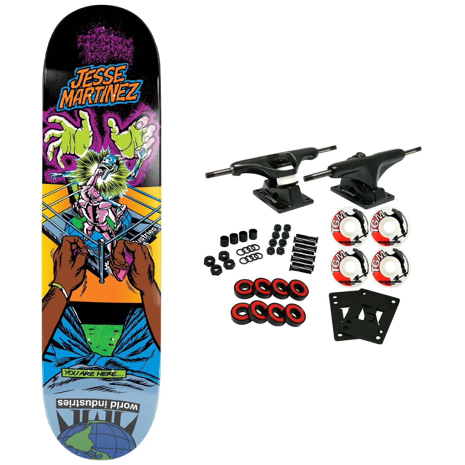 World Industries Skateboard Complete Jesse Martinez Rock em Sock Em Black 8.25" x 32"