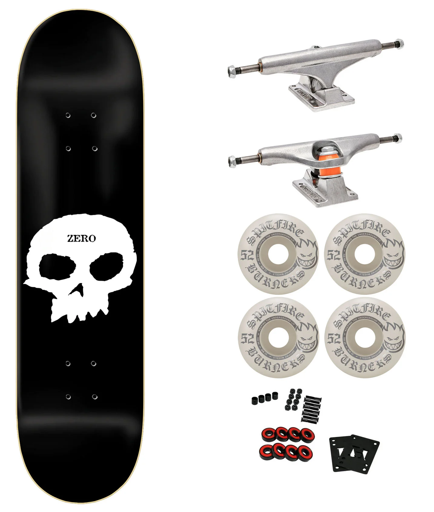 Zero Premium Skateboard with Indy Trucks, Spitfire Wheels 8.75" Single Skull