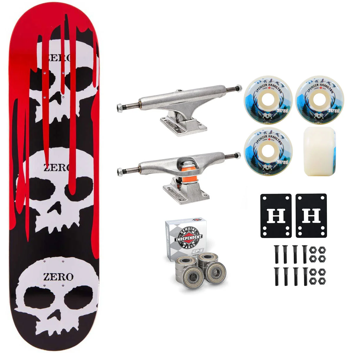 Zero Skateboard 3 Skulls with Blood 8.0" Independent Satori Premium Kit