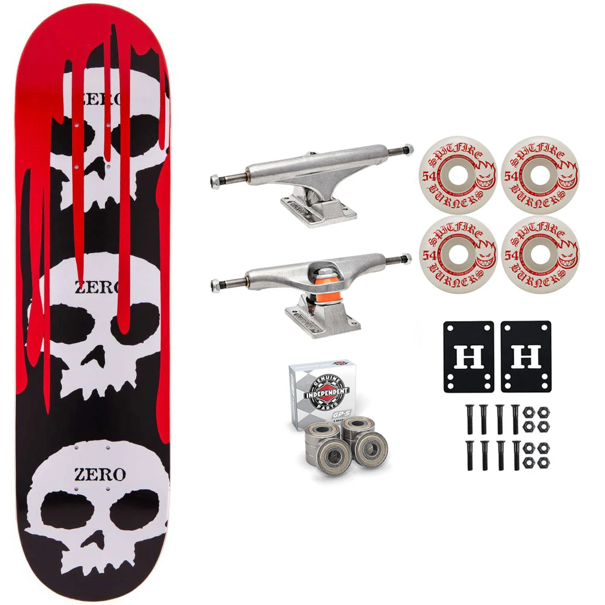 Zero Skateboard 3 Skulls with Blood 8.0" Independent Spitfire Premium Kit